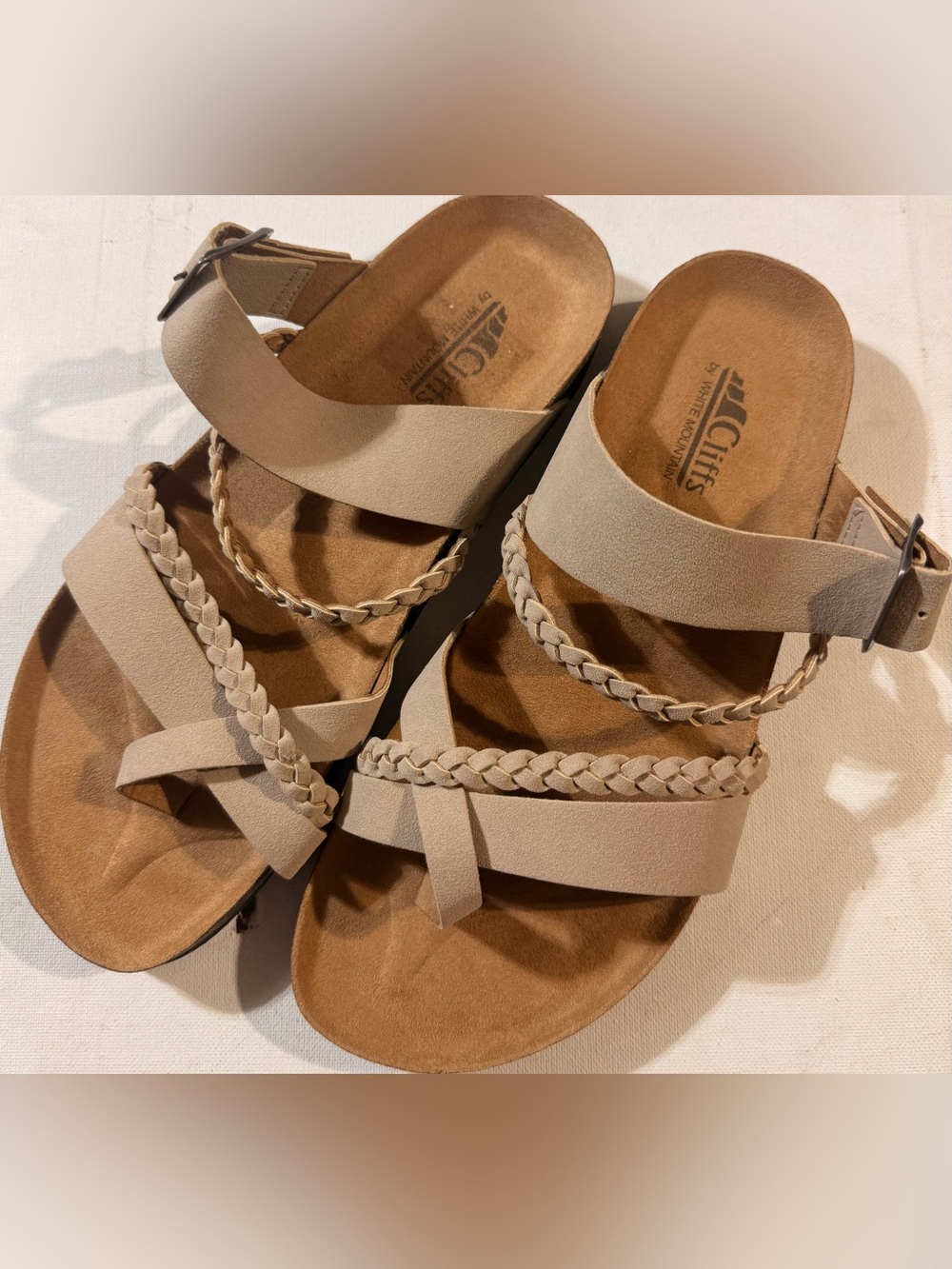 Cliffs by WHITE MOUNTAIN Cliffs Hazy Slide Sandal Taupe Braided Strap Size-9.5W